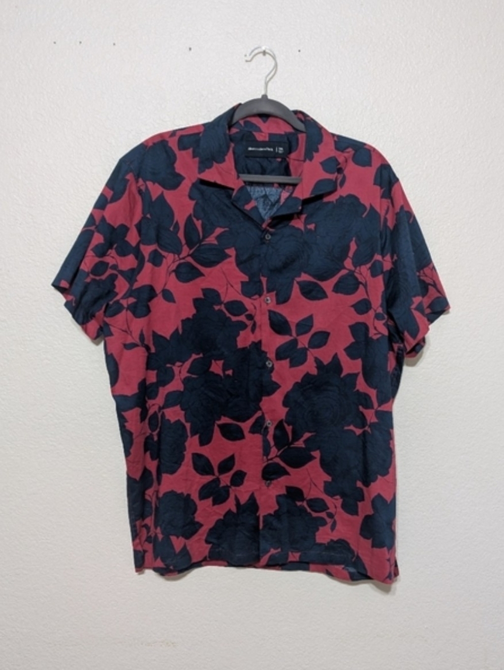 Abercrombie & Fitch Red Dark Blue Floral Short-Sleeve Button-Down Shirt XX L